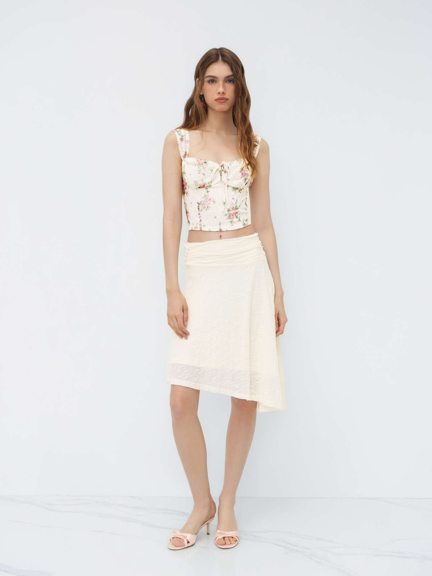 Lace Square Neck Floral Corset Crop Cami Top