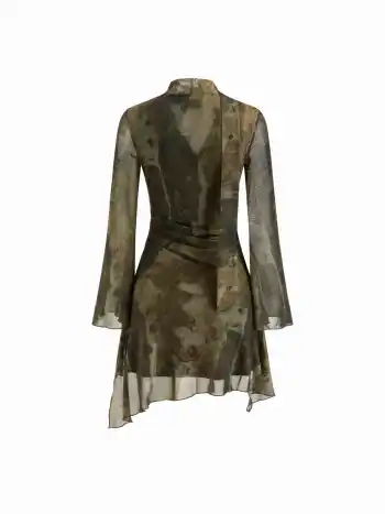 Maschen V-Ausschnitt abstrakt geknotet verdreht geriffelt Mini-Kleid