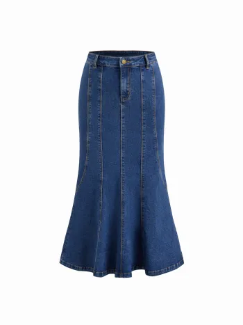 Dehnbares Cider Denim Mermaid Maxi-Skirt Mittelhöhe