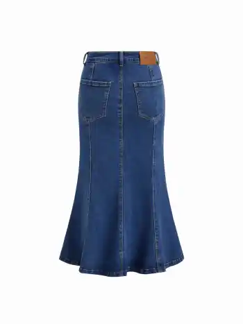 Dehnbares Cider Denim Mermaid Maxi-Skirt Mittelhöhe