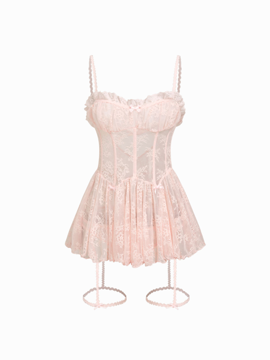 Lace Sweetheart Bowknot Lettuce Trim Lingerie With Brief Set