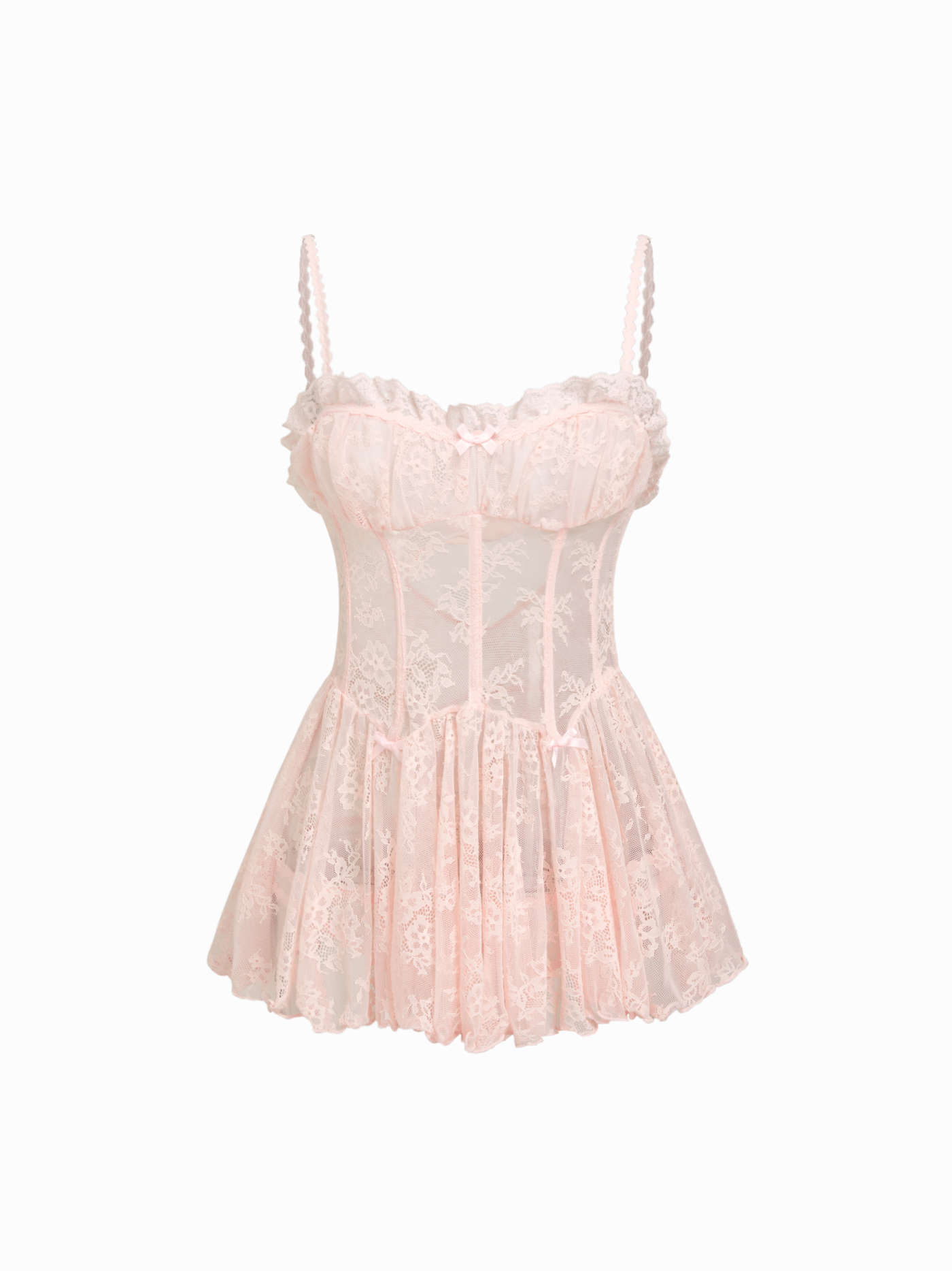 Lace Sweetheart Bowknot Lettuce Trim Lingerie With Brief Set