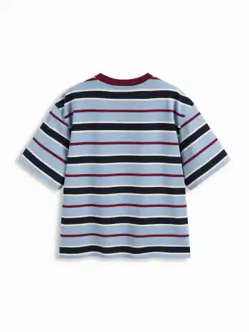 100% Baumwolle Streifenkontrast-Binding Salatrand Oversize T-Shirt