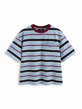 100% Baumwolle Streifenkontrast-Binding Salatrand Oversize T-Shirt