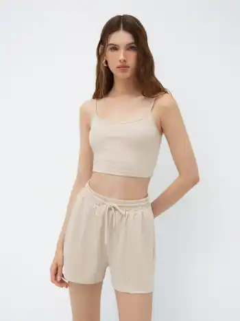 U-Halsausschnitt Crop Cami Oberteil & elastisches Weitbein Shorts Set