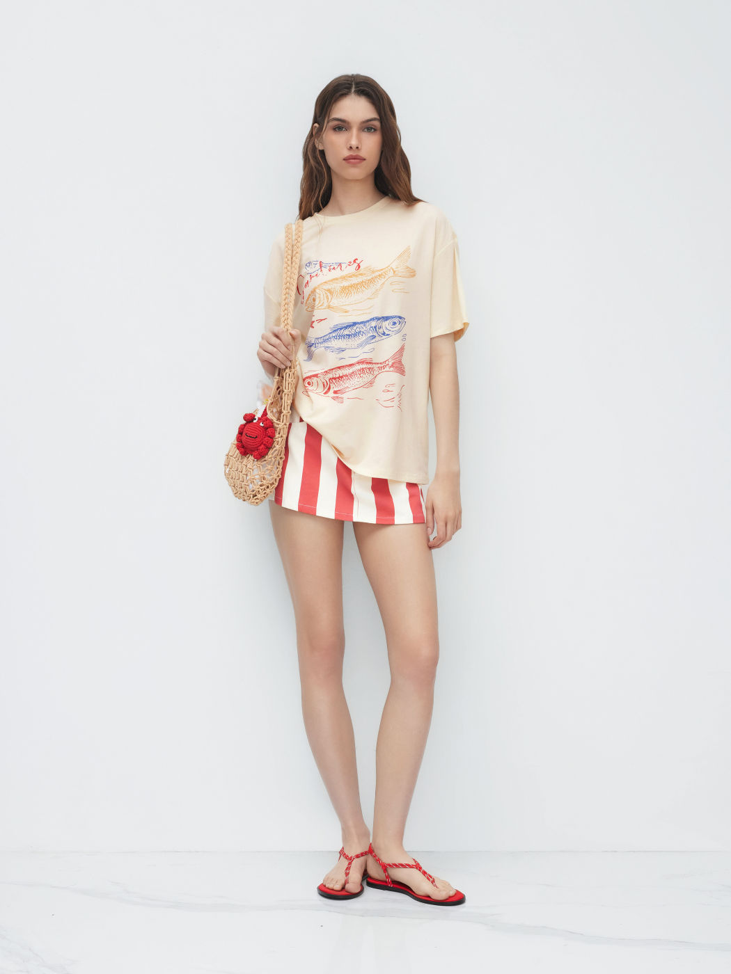 Cotton-blend Fish Graphic Oversized Tee