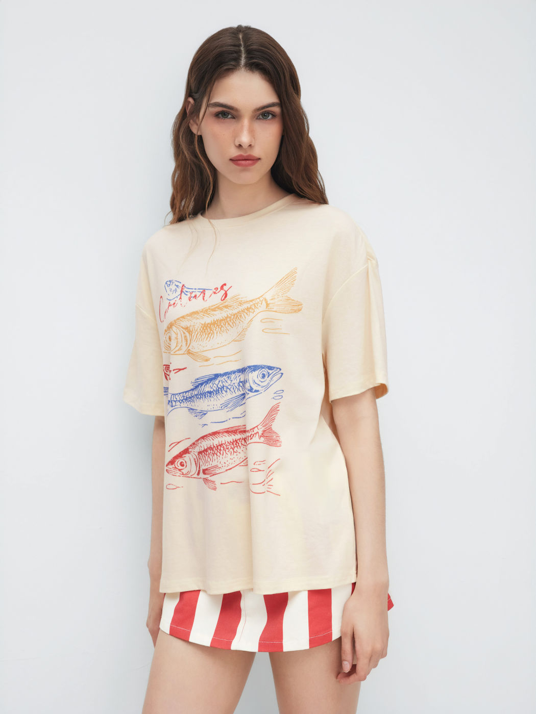 Cotton-blend Fish Graphic Oversized Tee