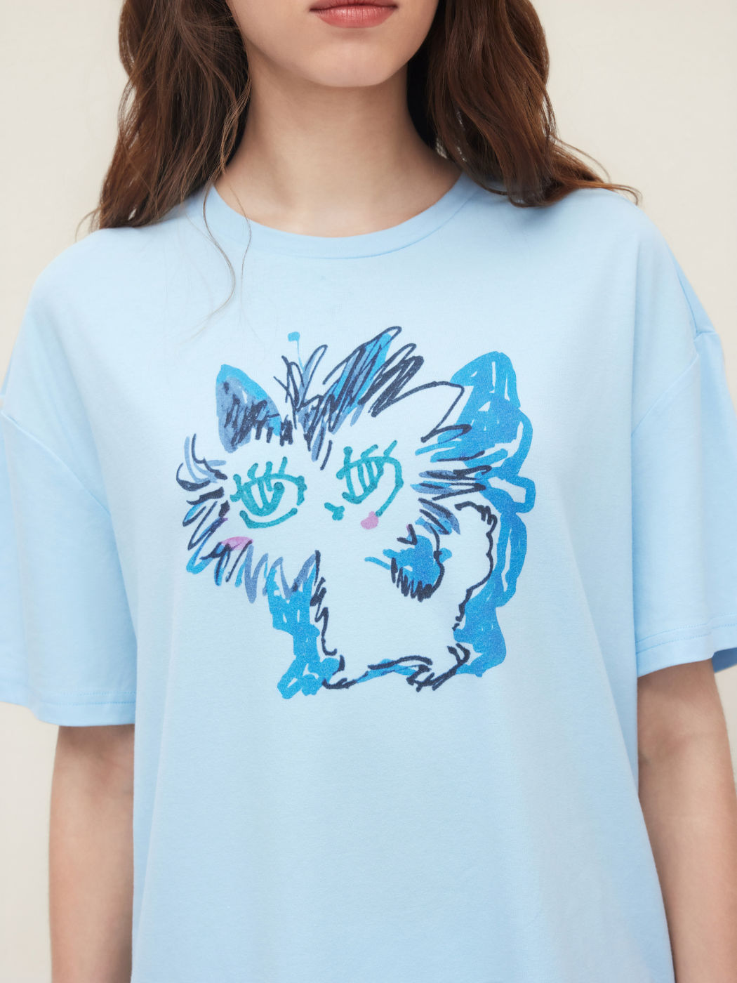 Cotton-blend Cat Graphic Oversized Tee