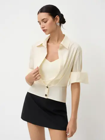 Camicia a maniche lunghe con colletto in cotone e canotta