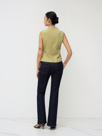 Stand Collar Texture Ruched Knotted Tank Top