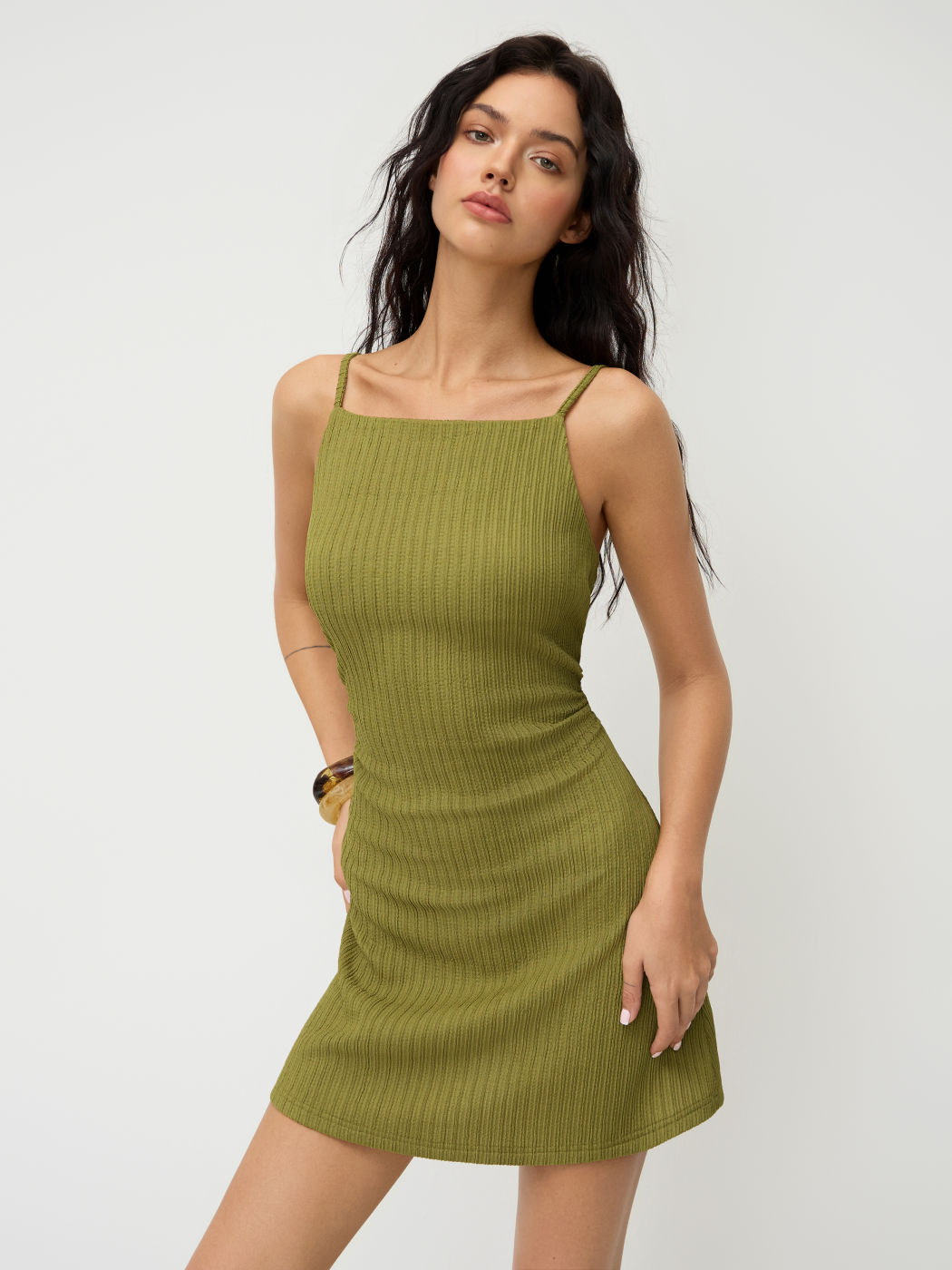 Square Neck Lace Up Mini Dress