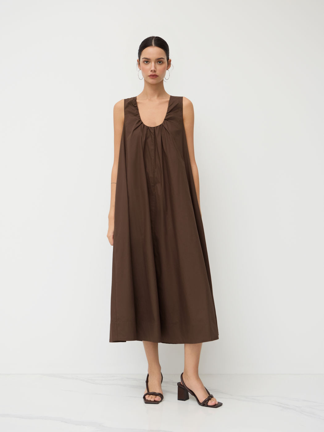 Cotton U-neckline Ruched Oversized Maxi Dress