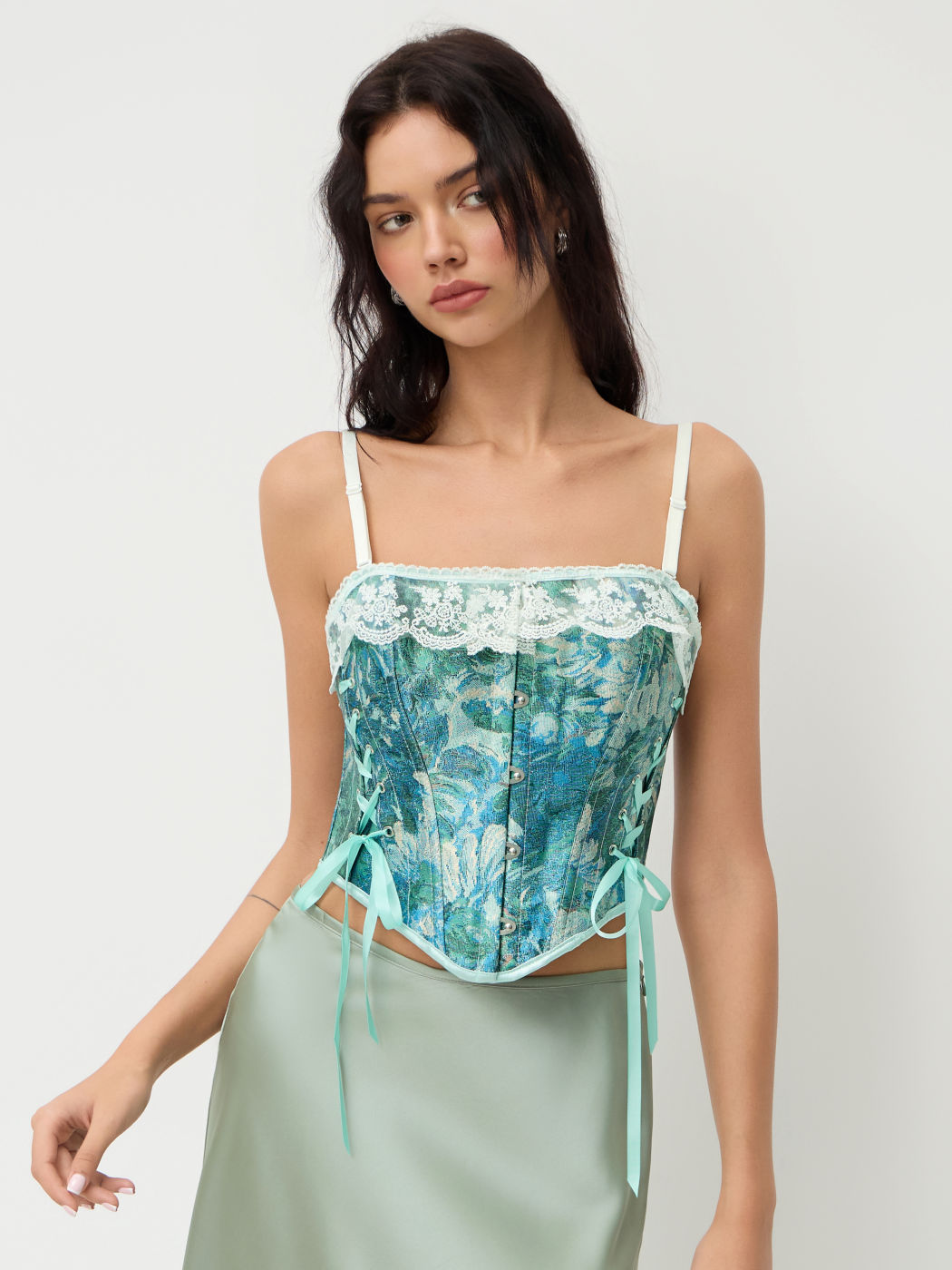 Floral Corset Lace Up Crop Cami Top