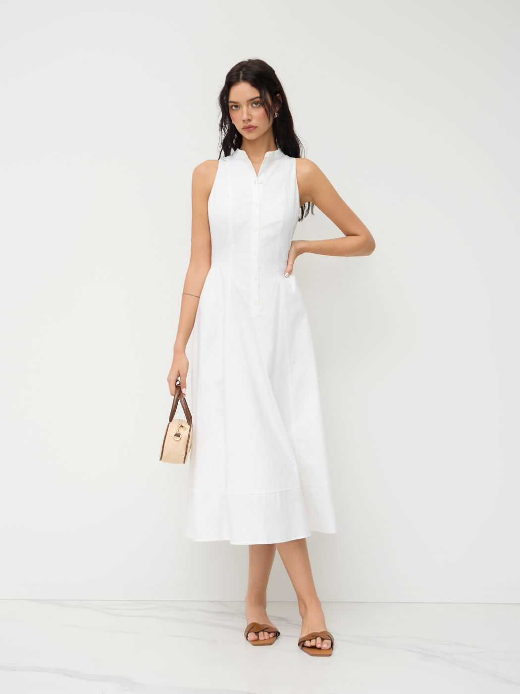 Cotton Stand Collar Backless Bowknot Ruffle Maxi Dress