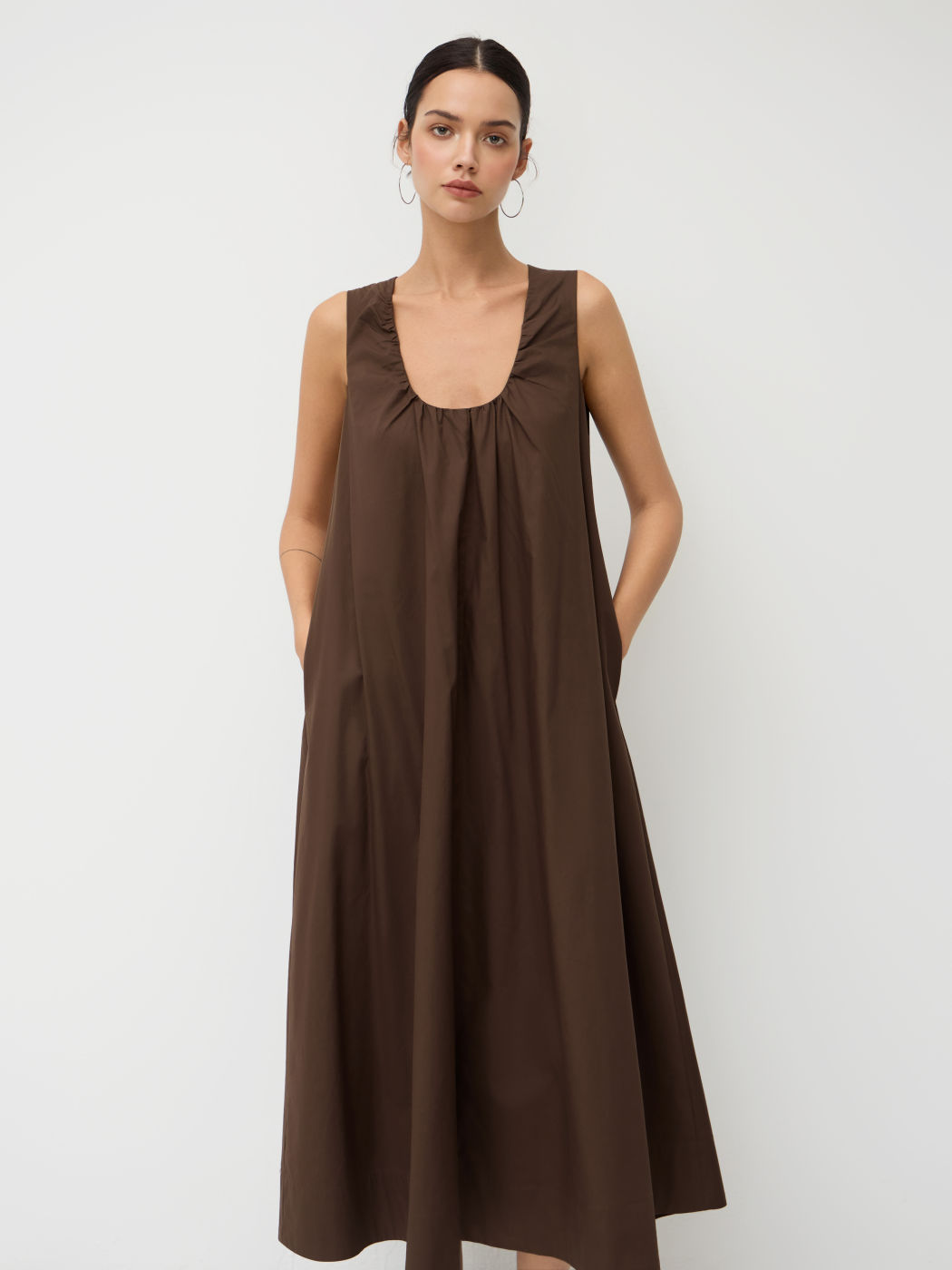 Cotton U-neckline Ruched Oversized Maxi Dress