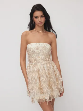 Sequined Bandeau Rüschen Minikleid