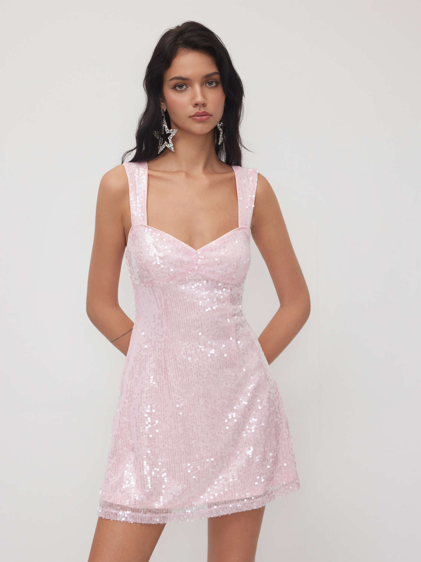 Sequin Sweetheart Neckline Zip Detail Mini Dress
