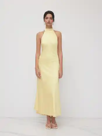 Satin Maxikleid mit Halterhals und Rückenausschnitt