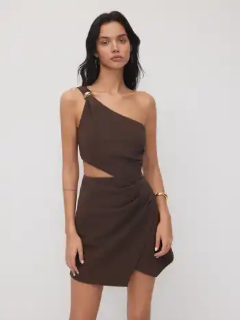 Asymmetrisch Hals Metall-Detail Ausschnitt Rüschendes Mini-Kleid