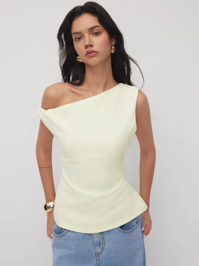 Contour Double Layered Asymmetrical Neck Tank Top