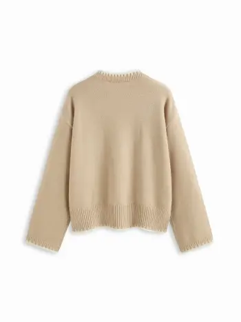 Strickoberteil mit Rundhalsausschnitt und kontrastierender Bindung, lange Ärmel