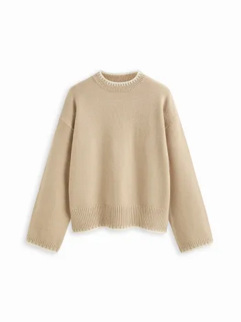 Strickoberteil mit Rundhalsausschnitt und kontrastierender Bindung, lange Ärmel