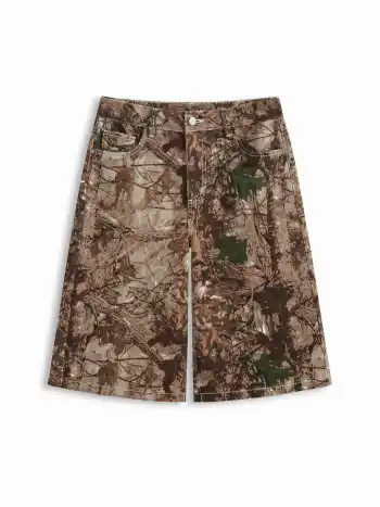 Cider Denim Mittelhohe Bermuda-Jorts mit abstraktem Holzmaserendruck