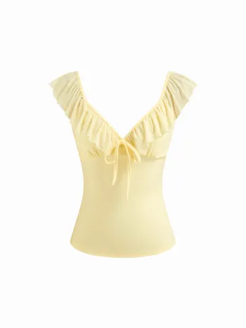 Bluse mit Herzausschnitt, Spitzenrand und Schleife