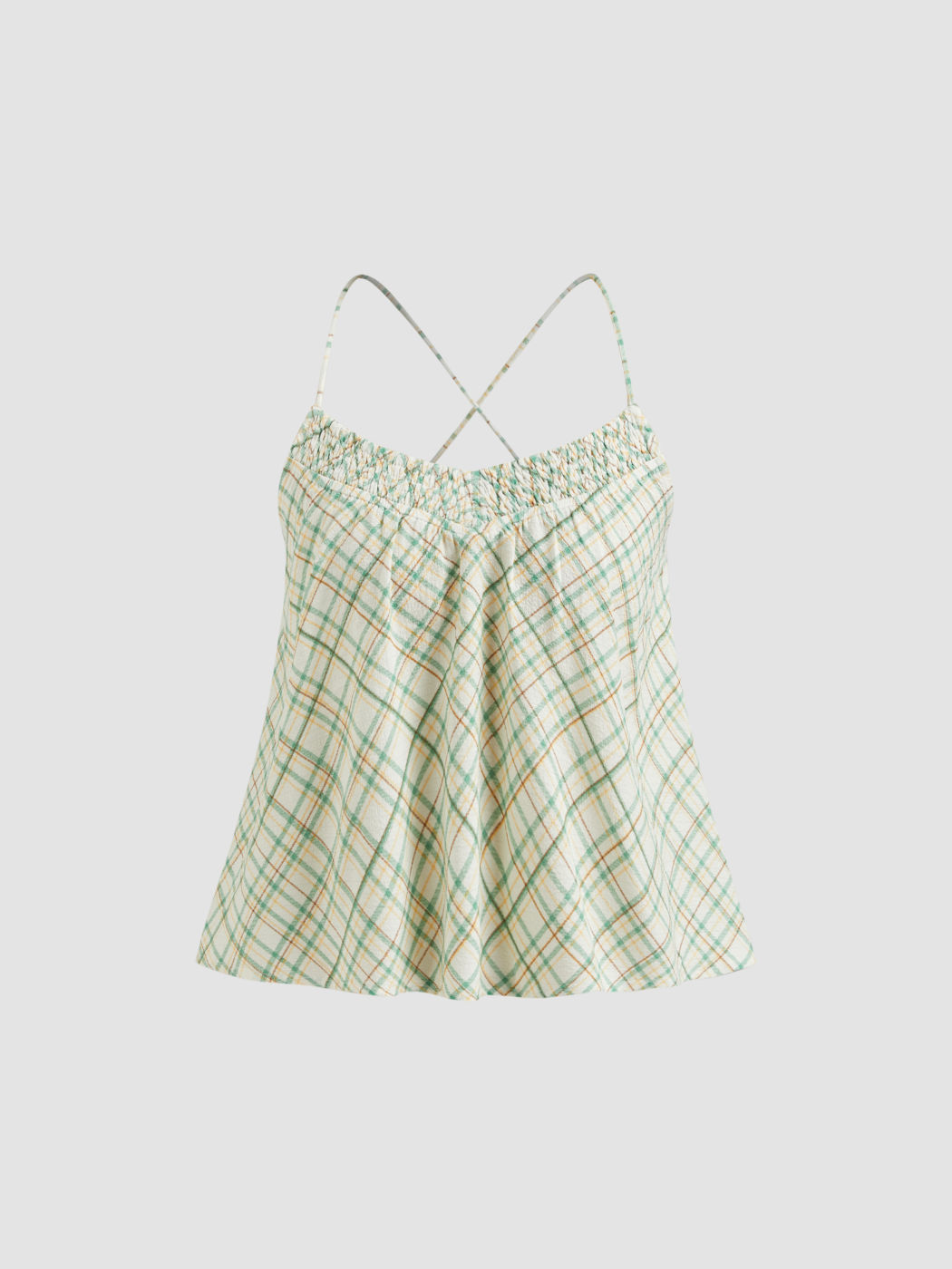 Top Cami a V con Tartan Incrociato