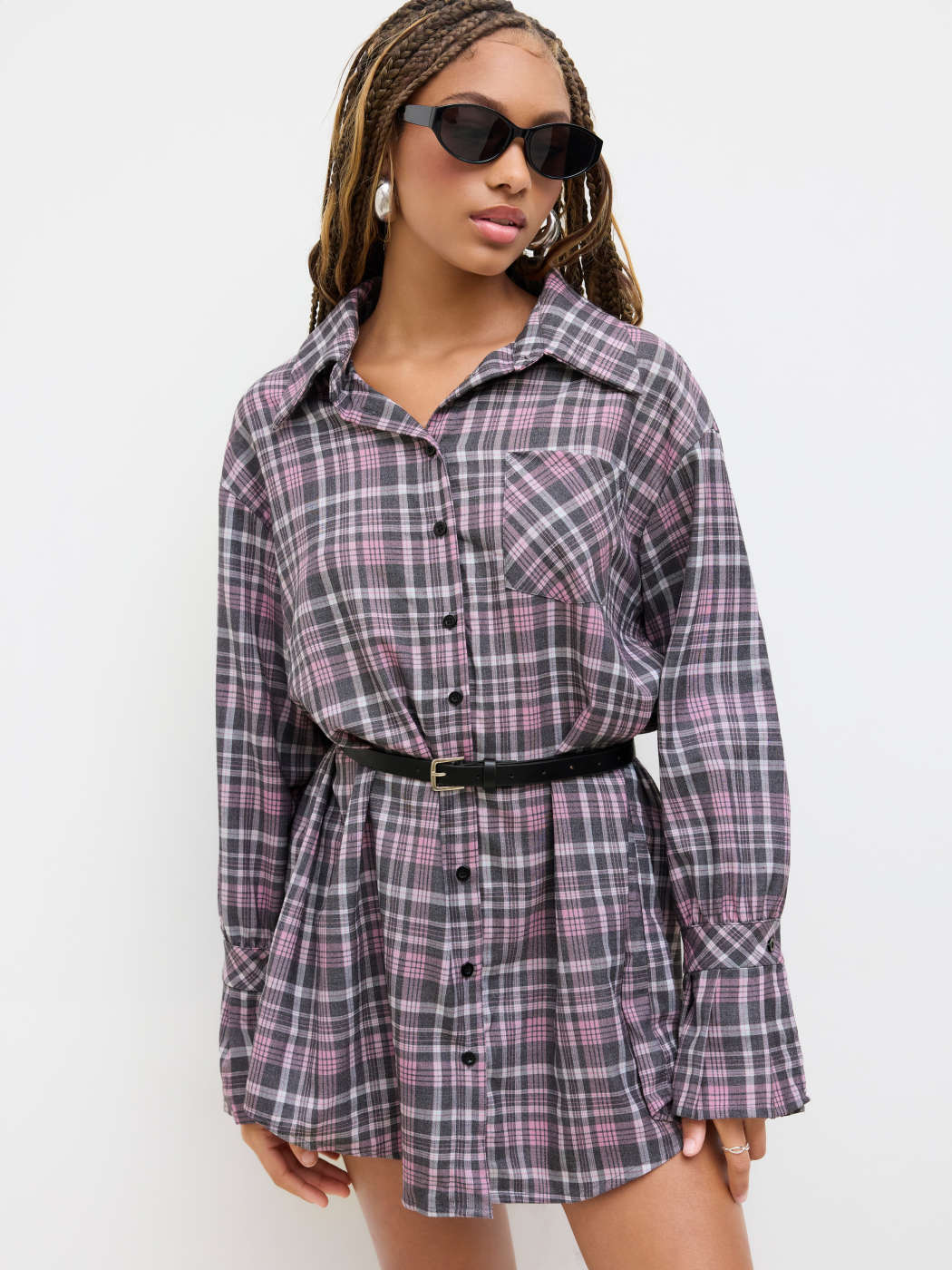 Intessuto Mini abito a camicia oversize con cintura, maniche a