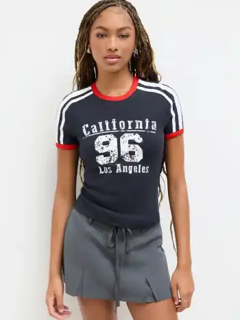 96 Graphic Cotton-blend Side Stripe Contrasting Binding Tee