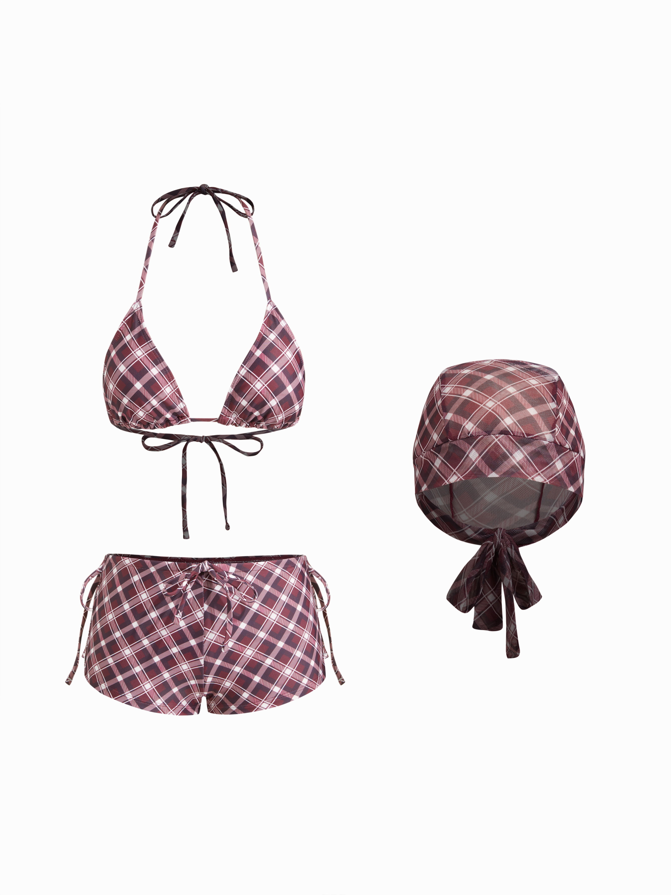 【Cider】ギンガムボウノットブレスレットタイサイドビキニset Bikinis - Cider