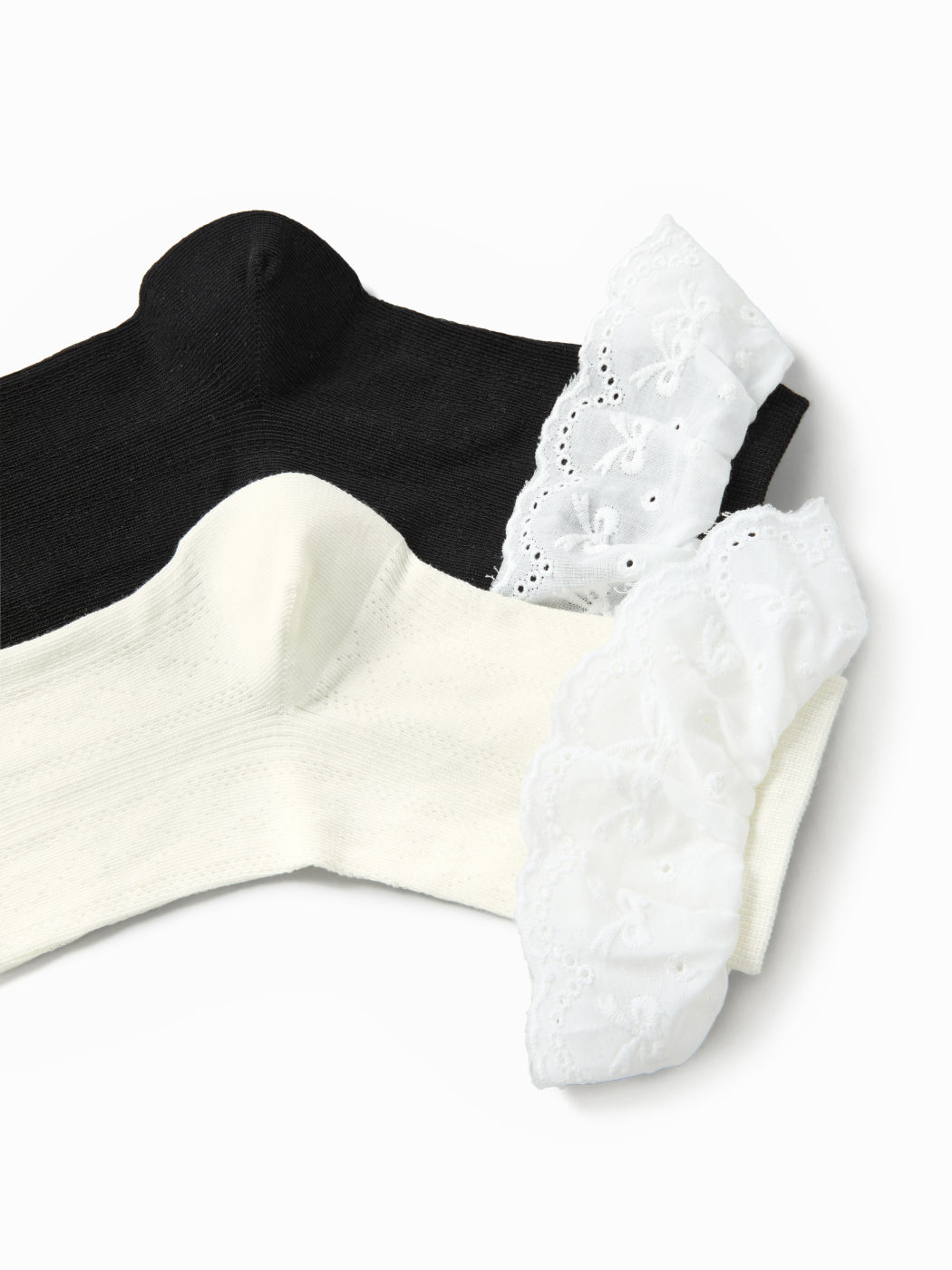 2 PAIRS BOWKNOT & LACE TRIM ANKLE SOCKS SET