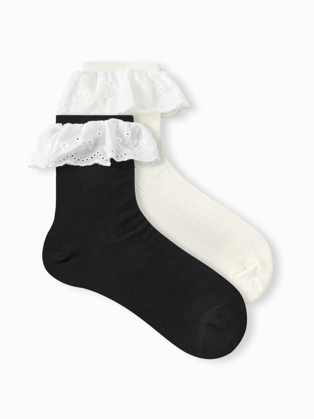 2 PAIRS BOWKNOT & LACE TRIM ANKLE SOCKS SET
