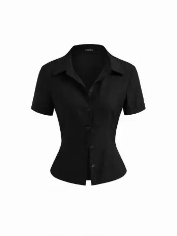 Woven Polo Collar Texture Button Up Shirt For Work