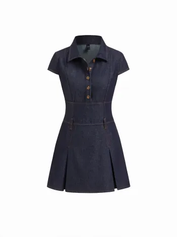 Mini-Denimkleid mit Kragen und Knöpfen