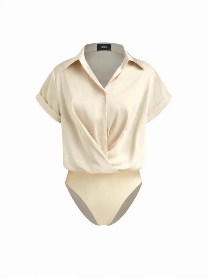 Woven Cotton Collar Mid-length Sleeve Shirt  with Cami Top For Daily Casual Work