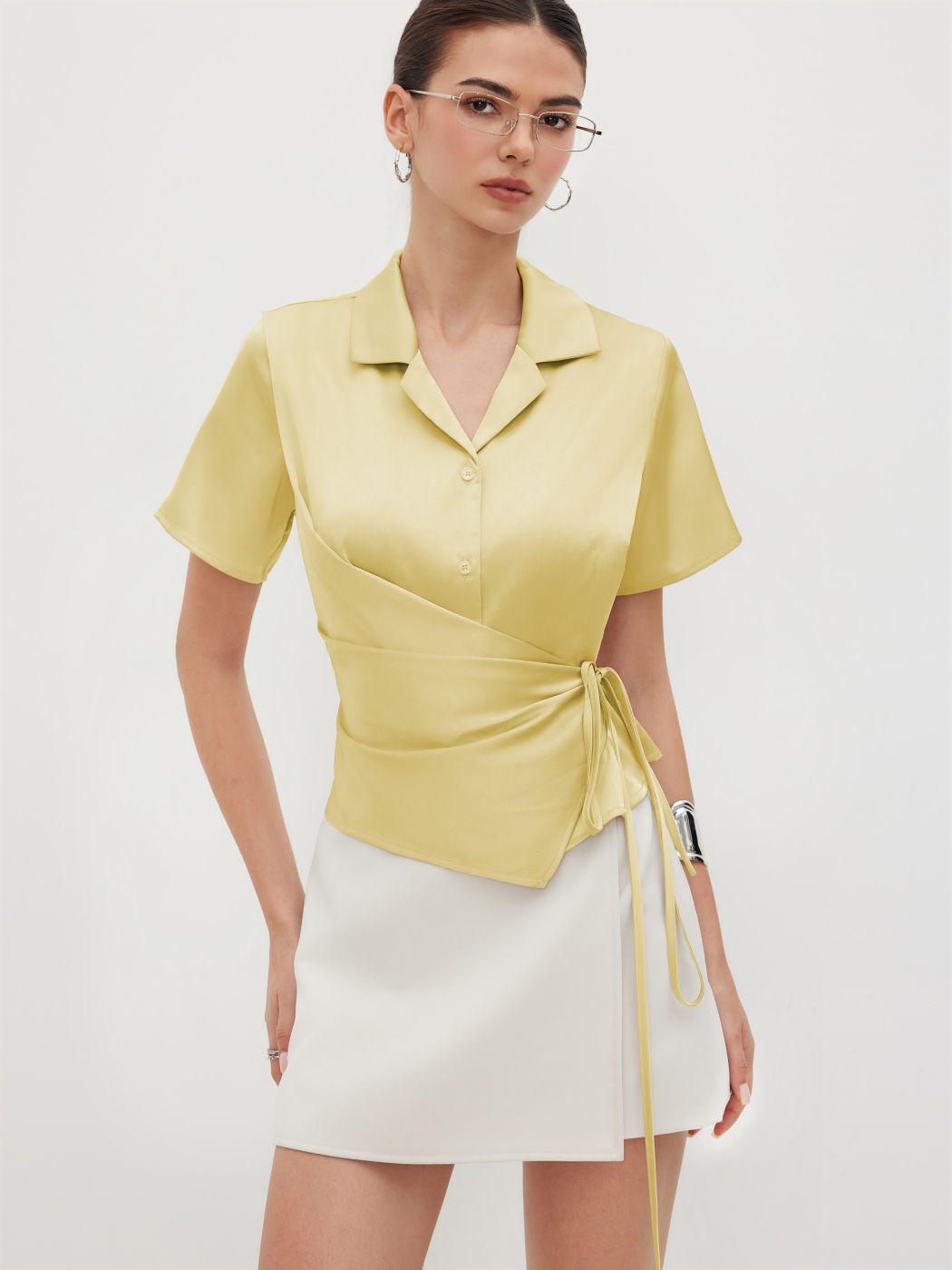 Satin Collar Knotted Shirt