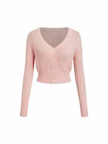 Strick-V-Ausschnitt-Knopf-Langärmliger Häkel-Cardigan