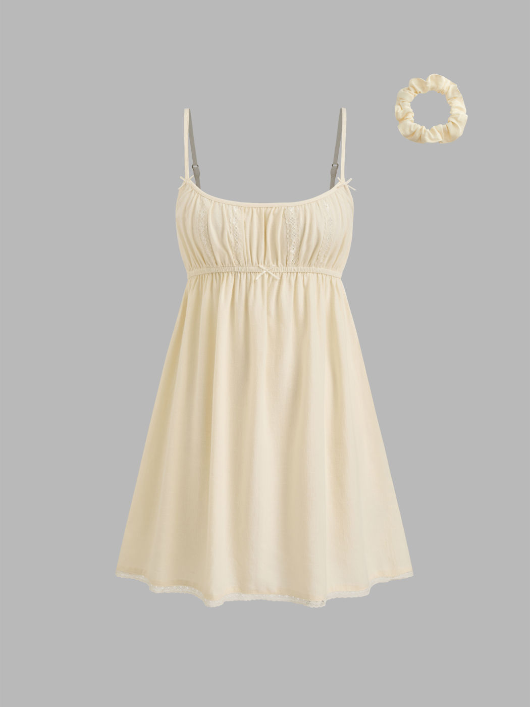 Linen-blend U-neckline Bowknot Lace Trim Mini Nightdress