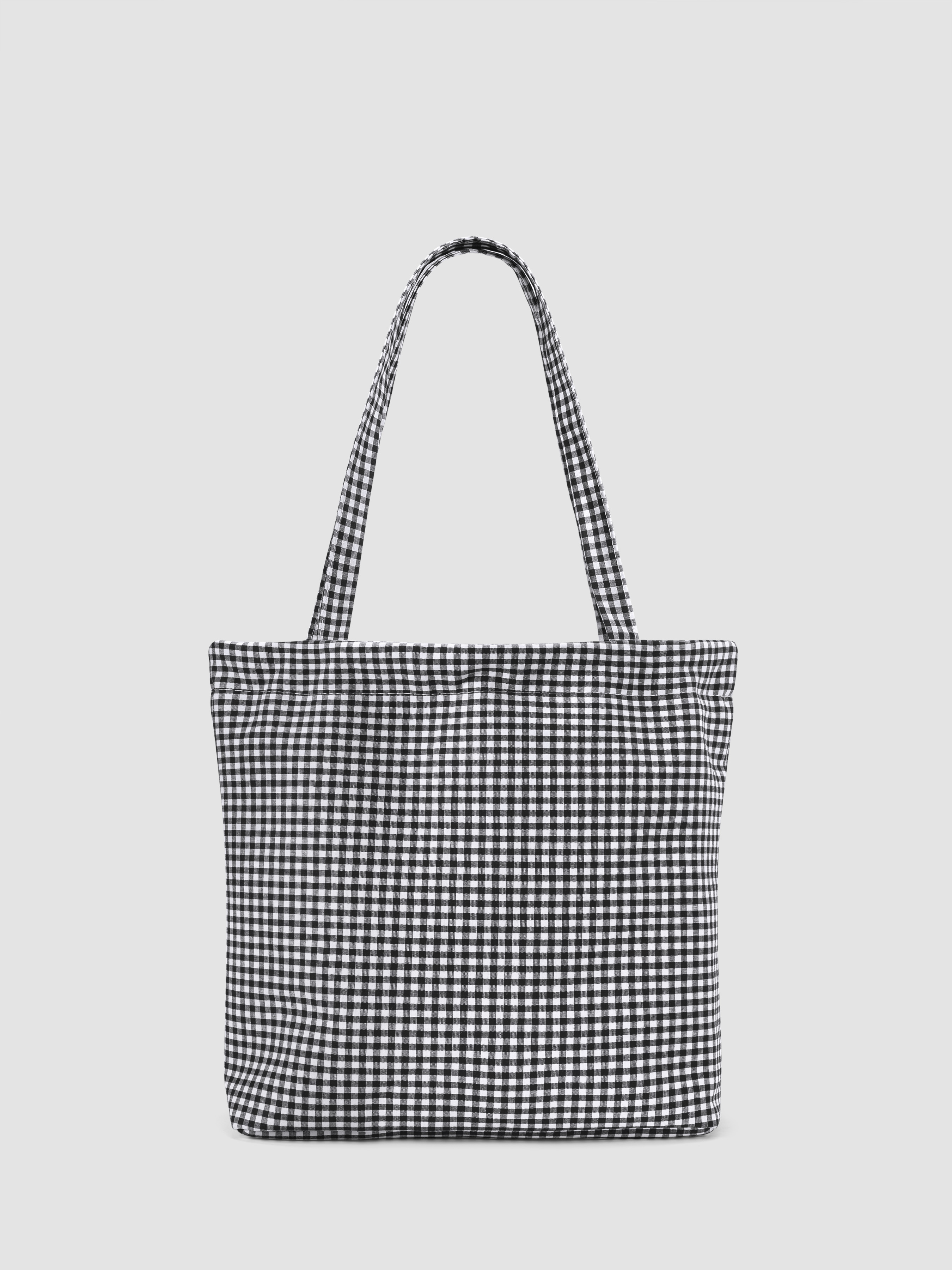 Cotton Tissu GINGHAM DOUBLE LAYERED RUFFLE DRAWSTRING TOTE