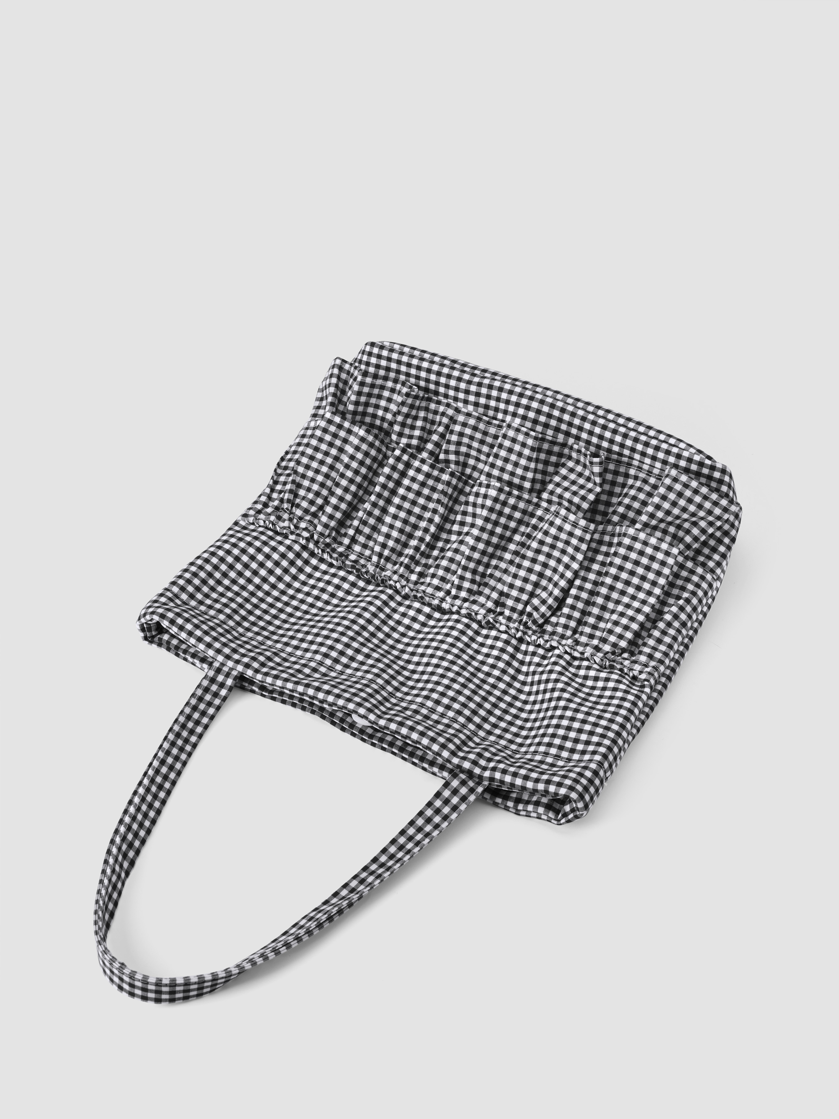 Cotton Tissu GINGHAM DOUBLE LAYERED RUFFLE DRAWSTRING TOTE