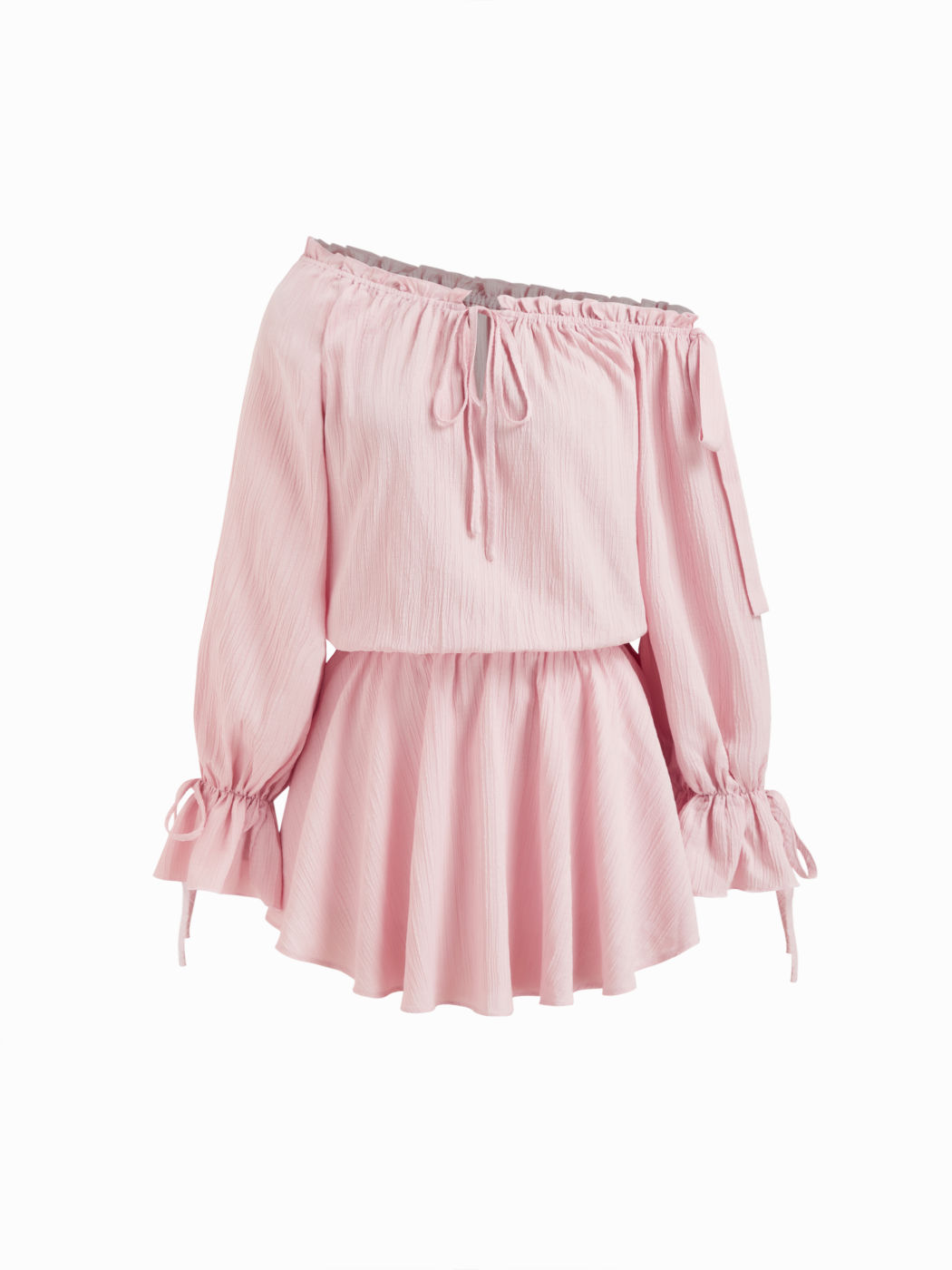 Asymmetrical Neck Lettuce Trim Drawstring Knotted Mini Dress