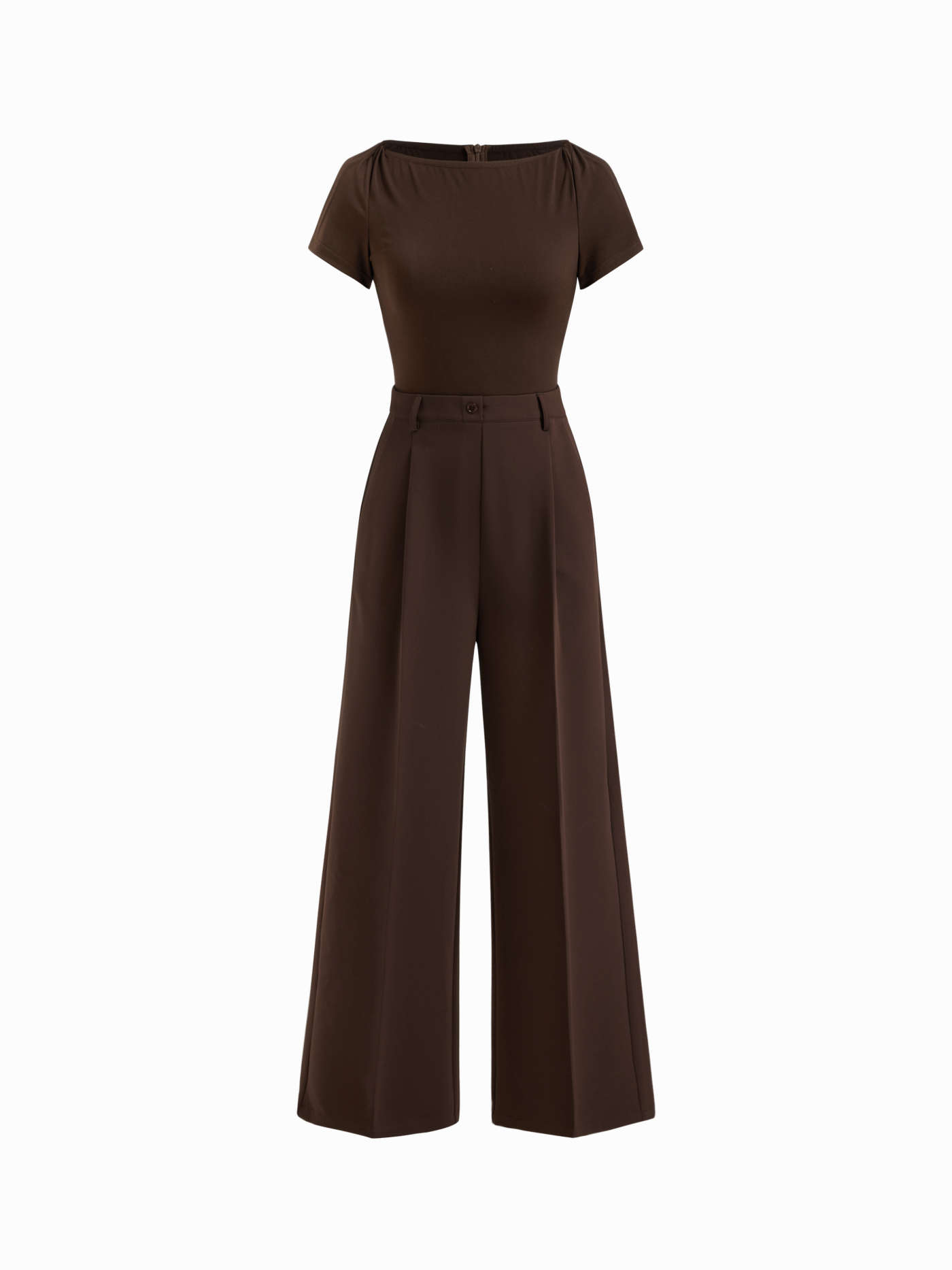Cotton-blend Collar Solid Striped Knotted Roll-up Sleeve Jumpsuit