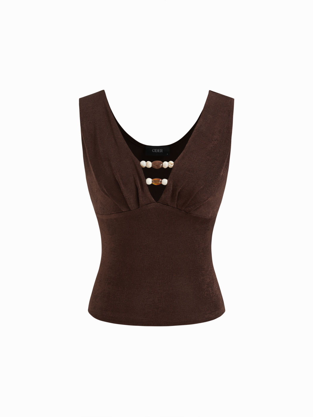 V-neck Beaded Ruched Tank Top