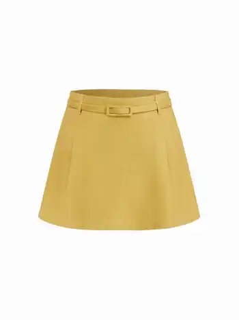 Linen-blend Mid Rise Mini Skirt With Belt