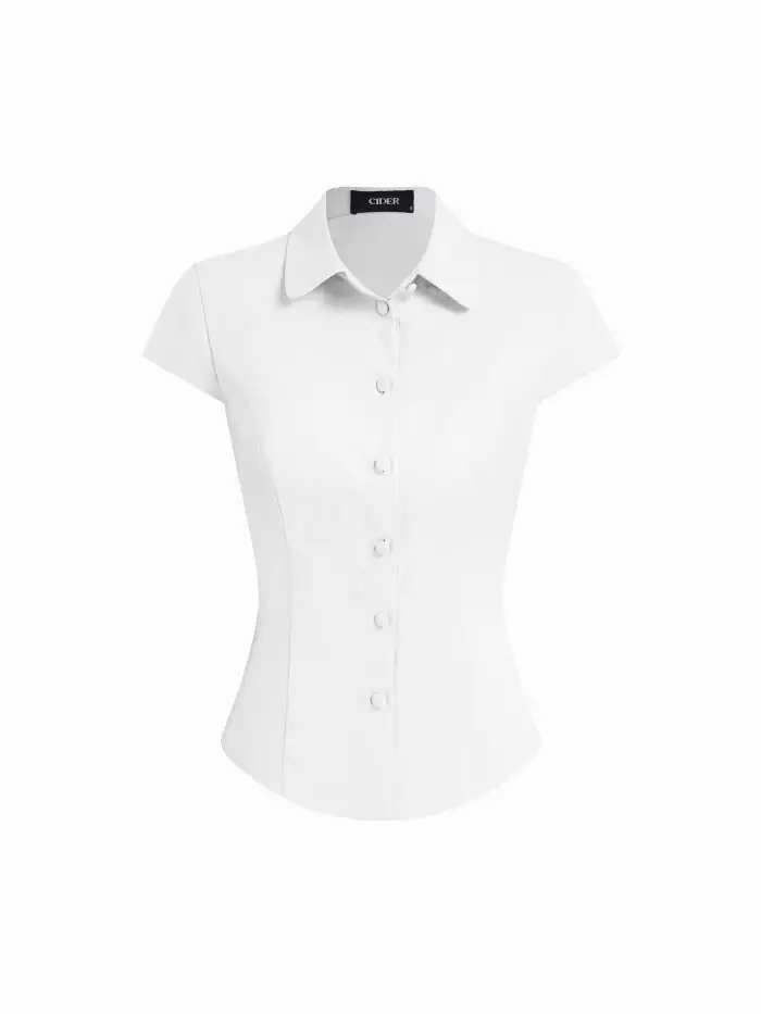 Woven Cotton 100% Cotton Doll Collar Solid Knotted Short Sleeve Shirt For School