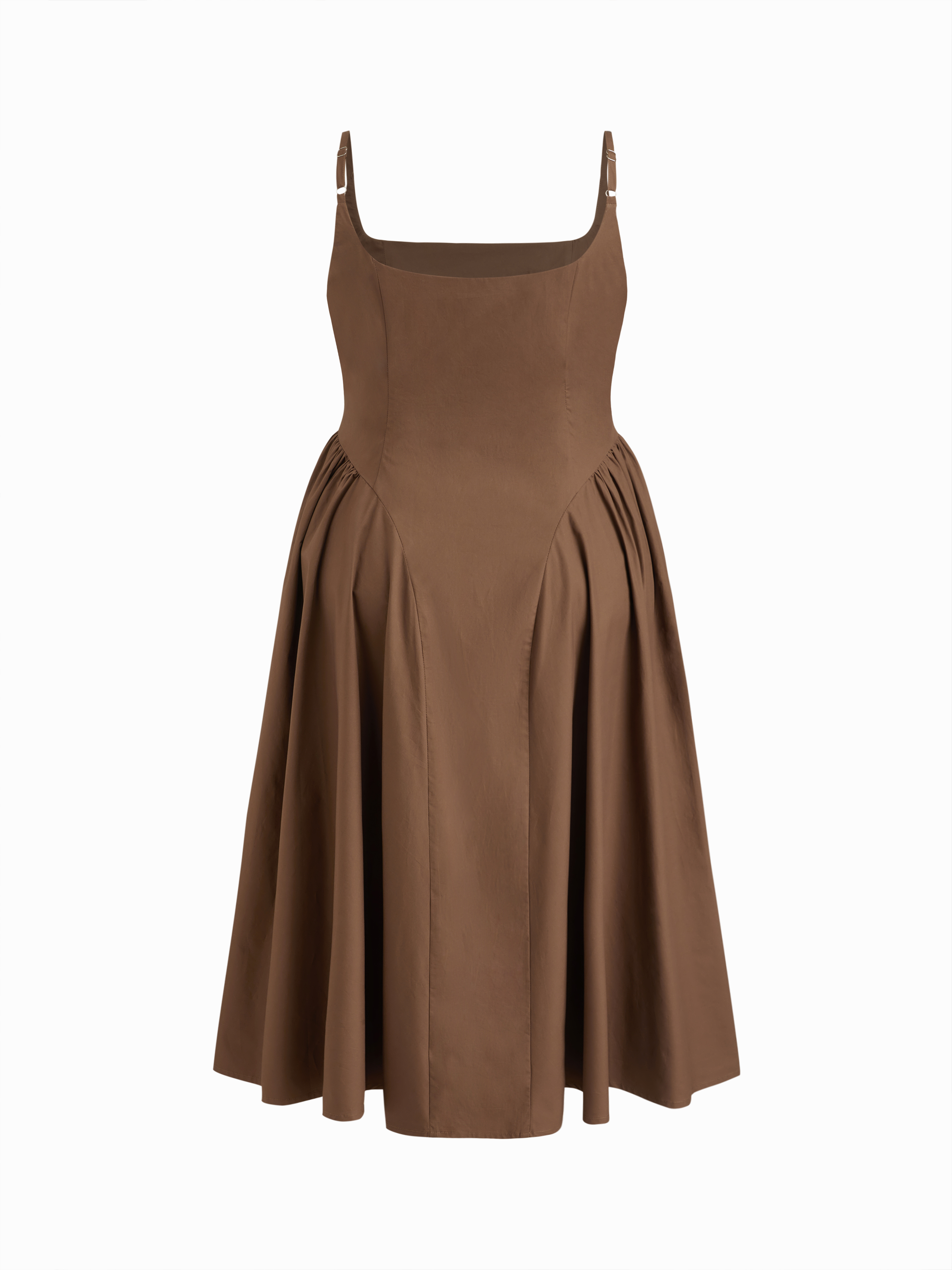 100% Cotton U-neckline Ruched Ruffle Hem Maxi Cami Dress Curve & Plus