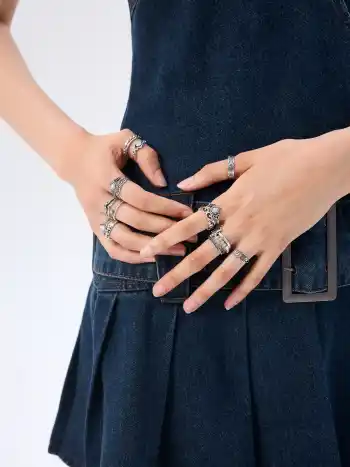 15PCS GEMSTONE & RHINESTONE & FLOWER & TWISTED RING SET