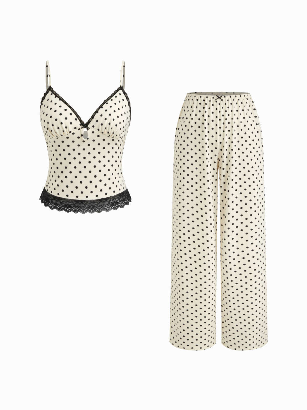 Knit Fabric V-neck Polka Dot Lace Trim Cut Out Cami Top Mid Rise